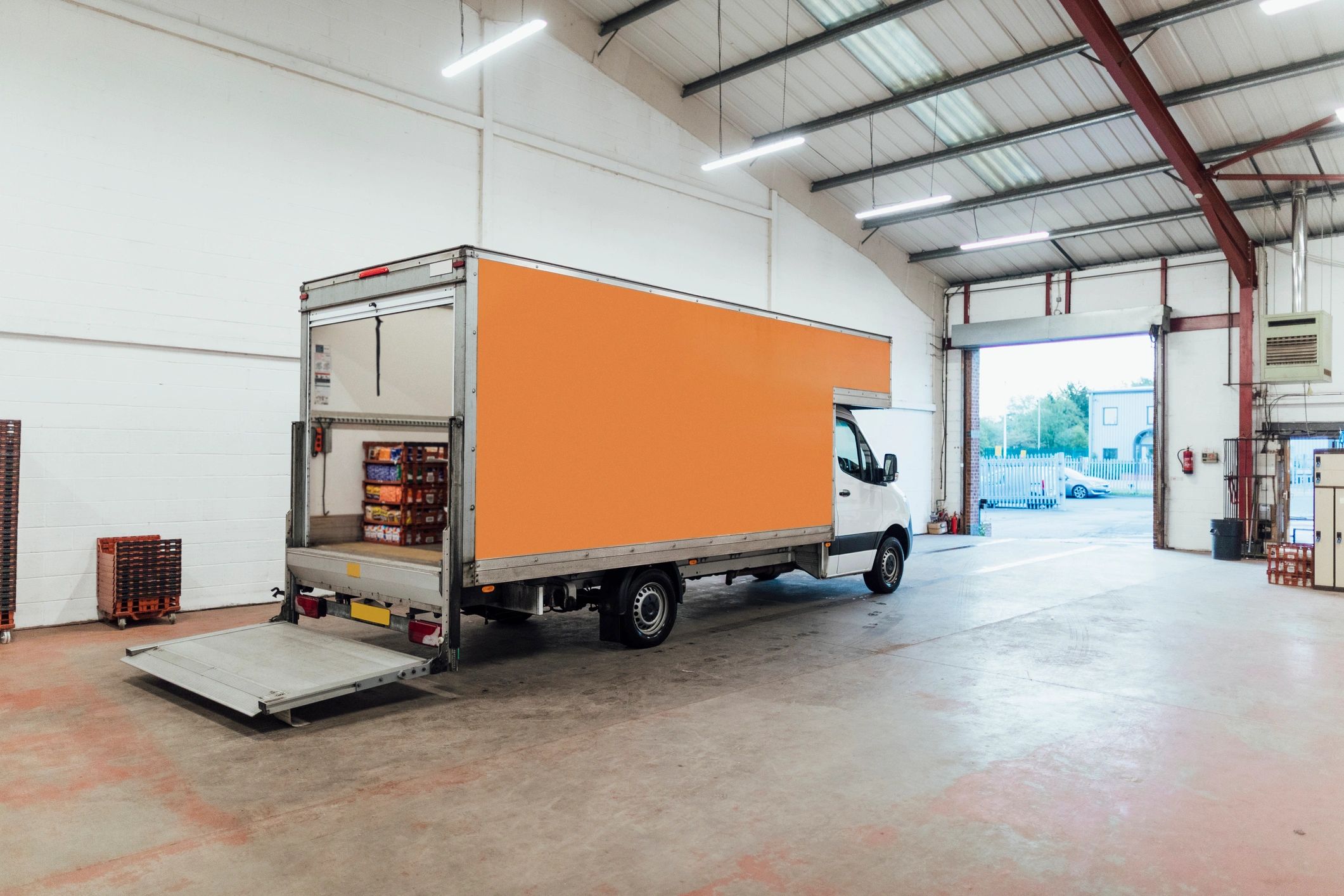 Distribution truck inside a warehouse supporting food supply chain operations