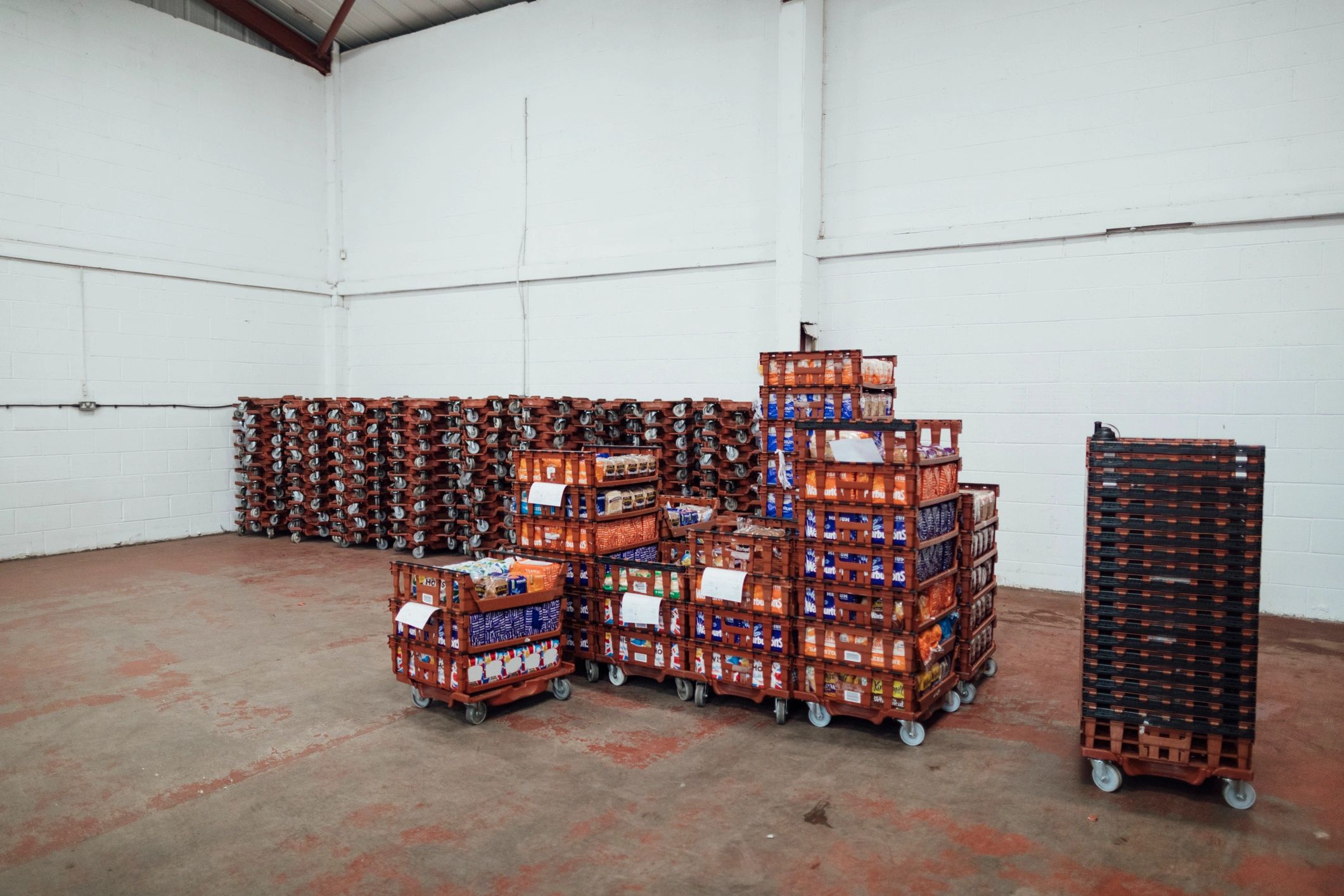 Warehouse pallets staged for wholesale dispatch