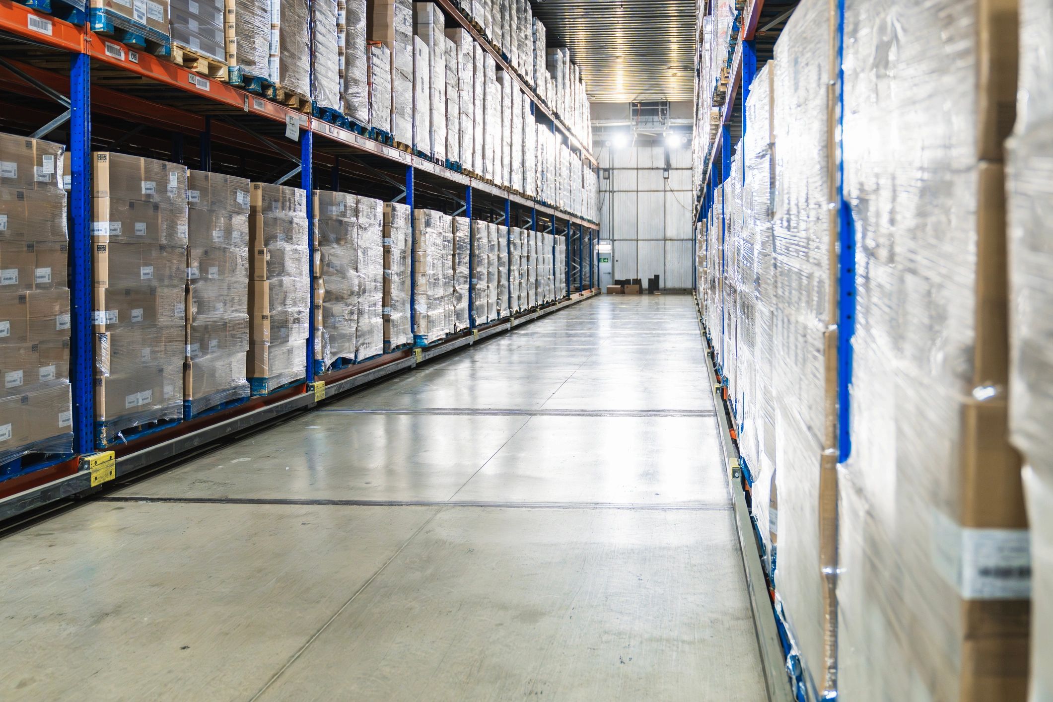 Cold storage warehouse with palletized produce prepared for wholesale dispatch