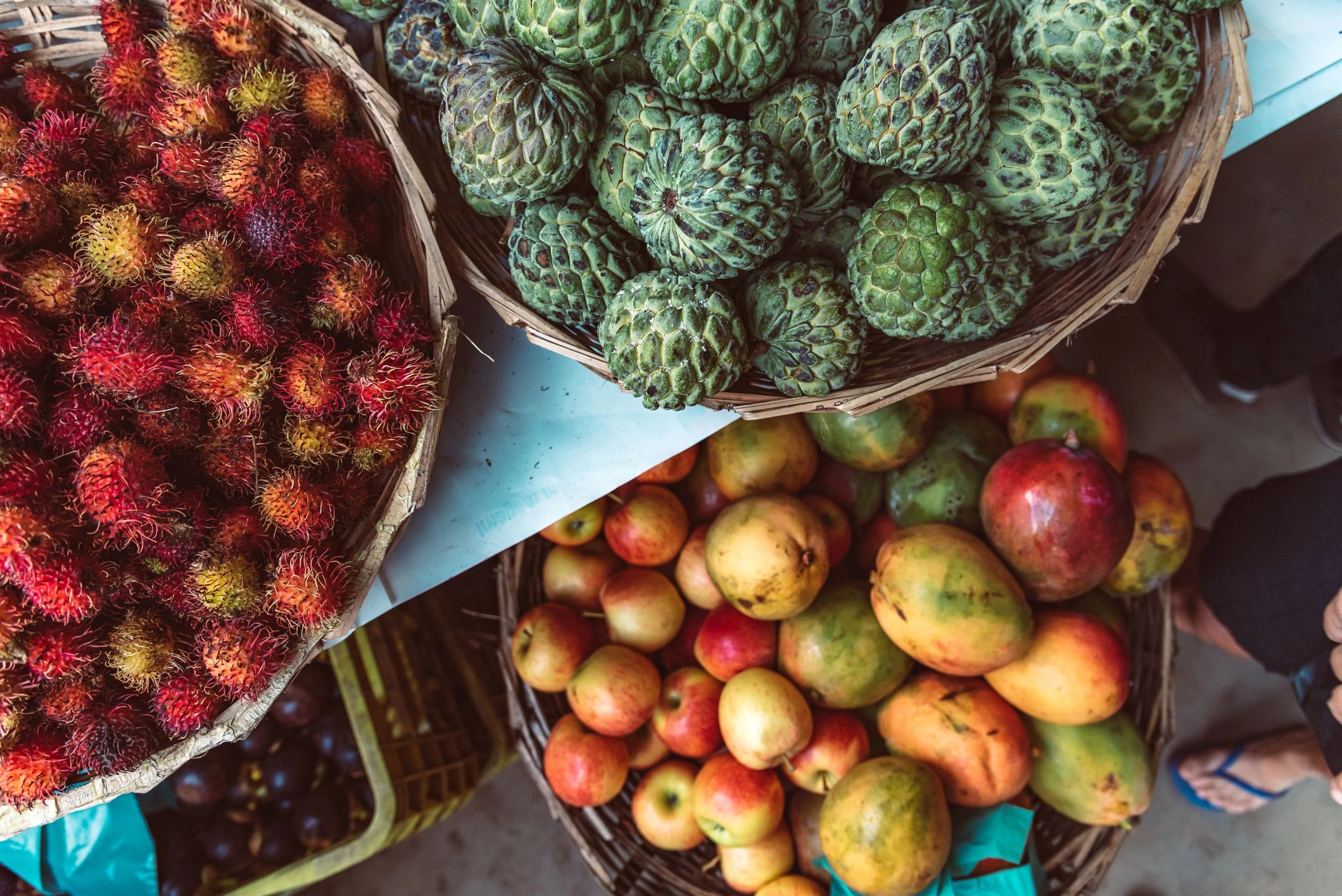 Mixed fruit baskets representing bulk fruit assortment