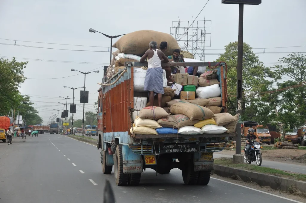 Loaded truck on dispatch along an Indian highway