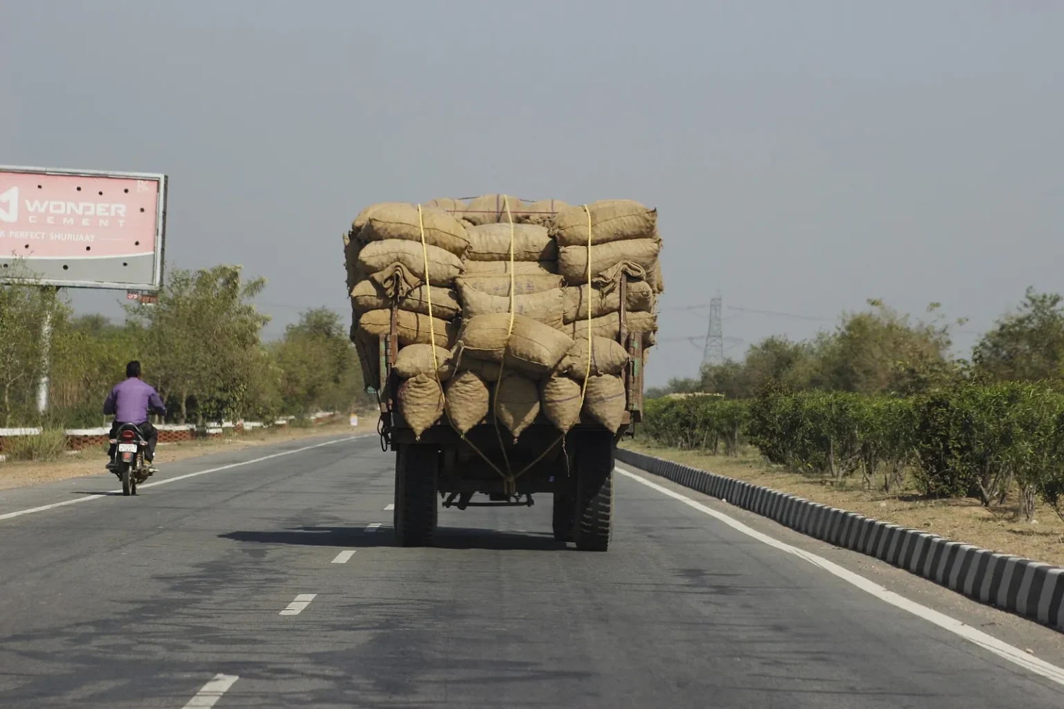 Truck loaded with potato sacks heading to a cold storage in India